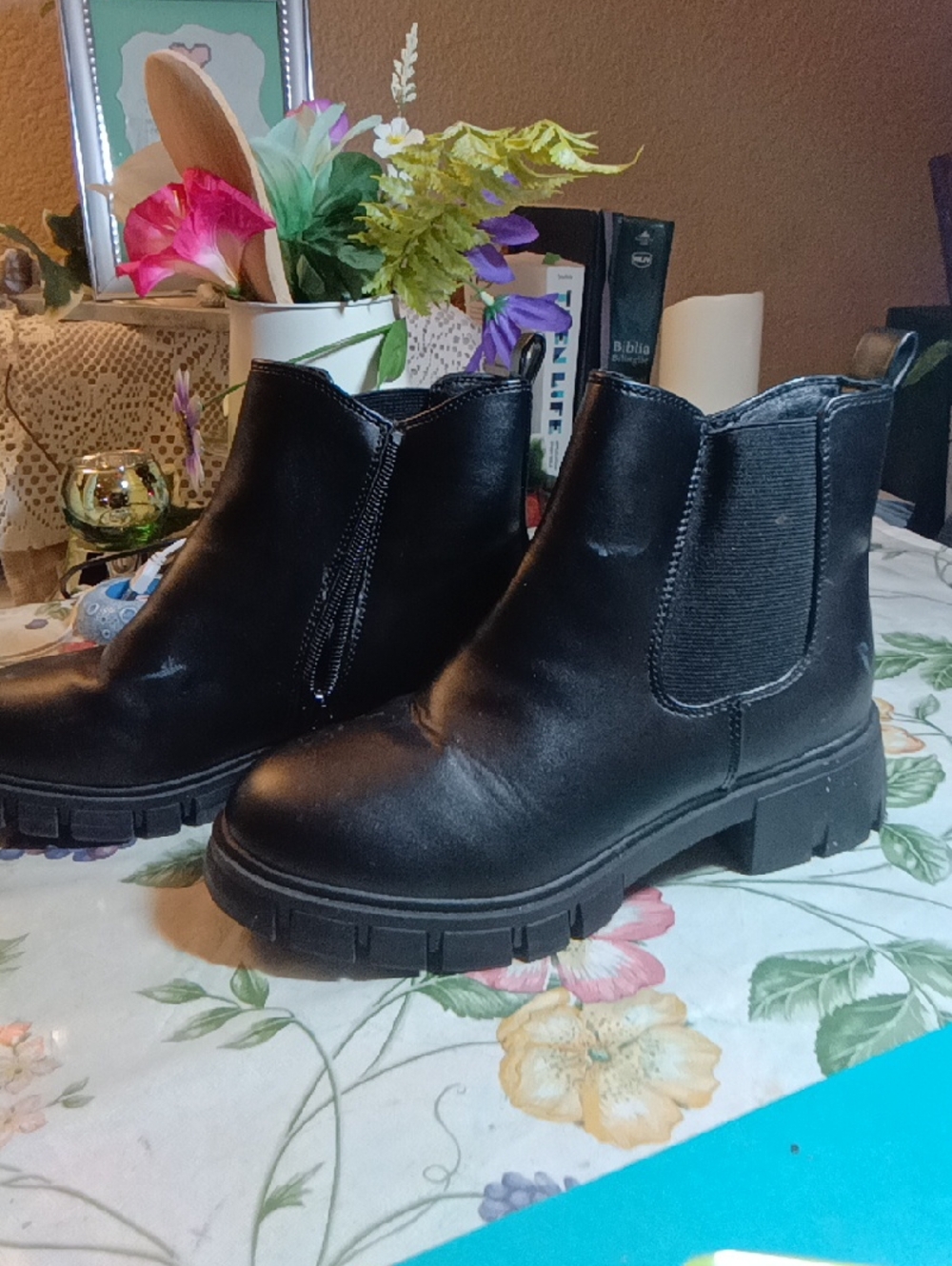 Black Chelsea Lug Ankle Booties - Women's Slip-On Style